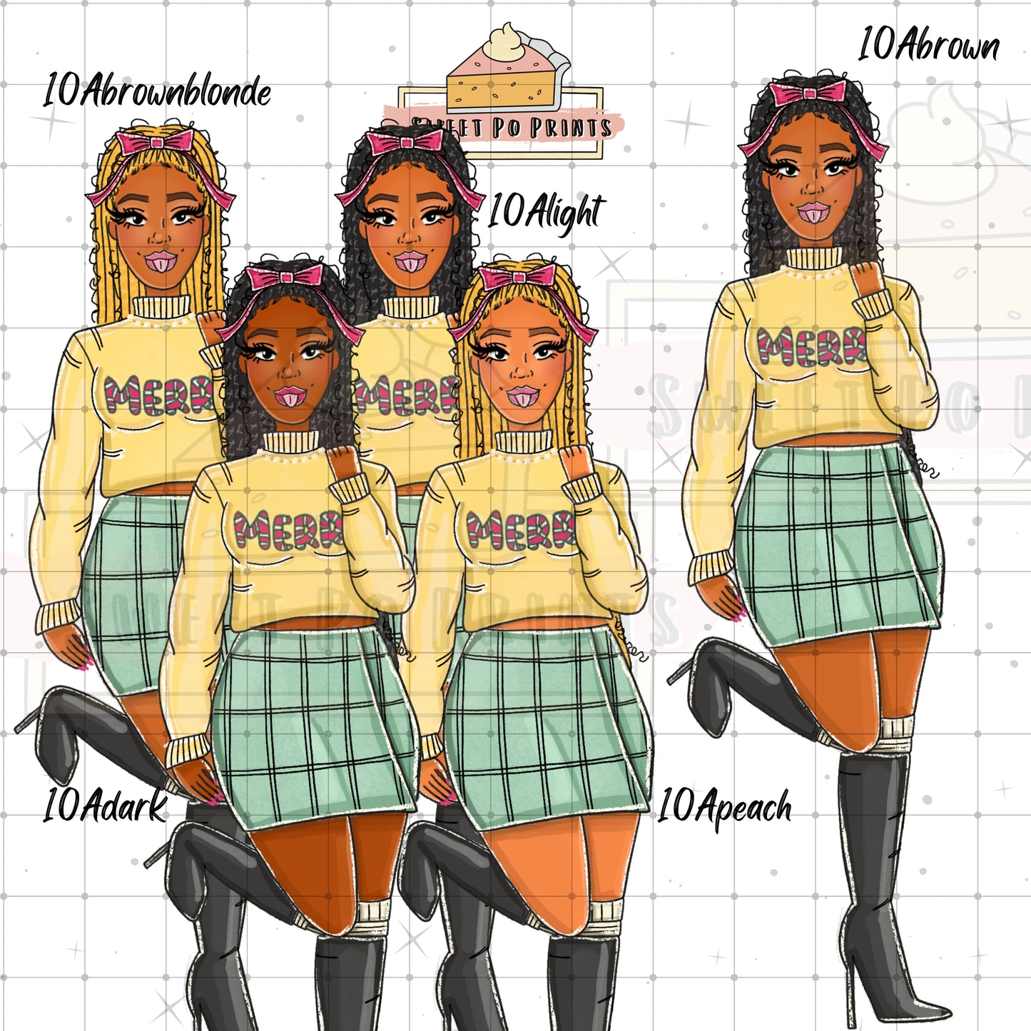 Christmas Themed Stickers | Woman with Braids Sticker | Hand Drawn Stickers | Planner Stickers | Fashionable Planner Dolls| Stylish Sticker (Copy)