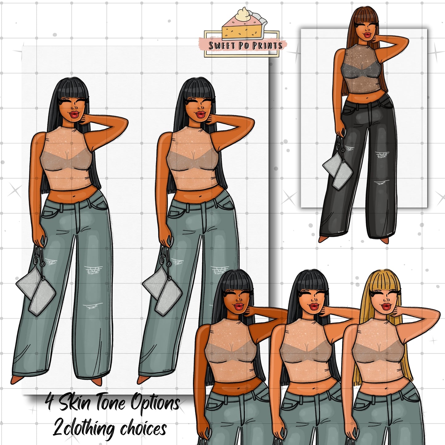 Planner Doll Stickers| Hand Drawn Planner Stickers | Fashion Illustrations | Planner Decoration | Black Girl Stickers | Sticker Sheet | Doll 15-Physical Sticker