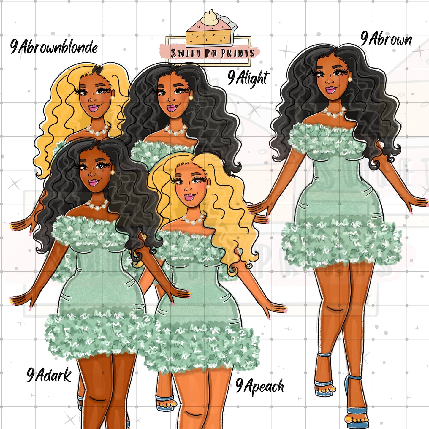 Holiday Planner Stickers | Woman Wearing Dress| Pretty Dress Stickers | Hand Drawn Stickers | Planner Stickers | Green Dress Sticker Doll (Copy)