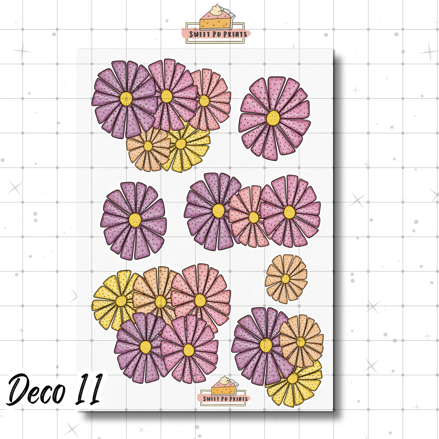 Planner Stickers| Hand Drawn Planner Stickers | Planner Decoration Stickers| Floral Blooms | Floral Blossoms | Sunflower Blooms | Sunflower Bouquets | Sticker Sheet | Deco 10-11 Physical Stickers