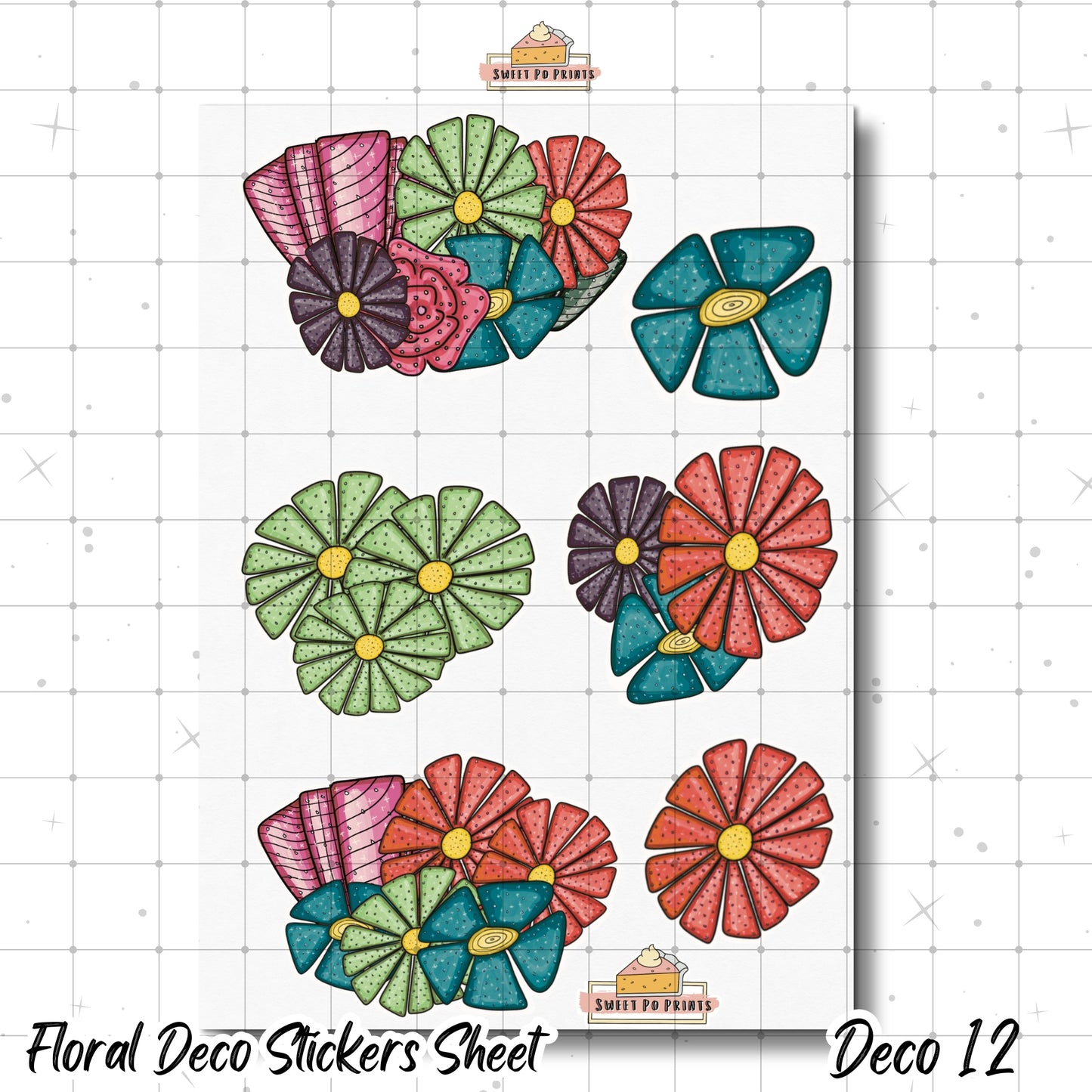 Planner Stickers| Hand Drawn Planner Stickers | Planner Decoration Stickers| Floral Blooms | Floral Blossoms | Floral Bouquets | Flower Bouquet Sticker Sheet | Deco 12 Physical Stickers