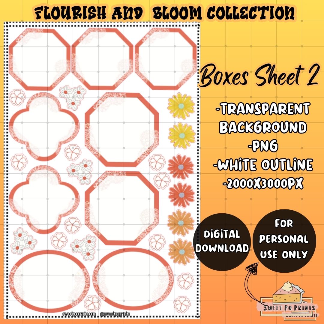 Digital Boxes Sticker Sheet PNG| Flourish and Bloom Collection | Boxes Sheet 2| Personal Use