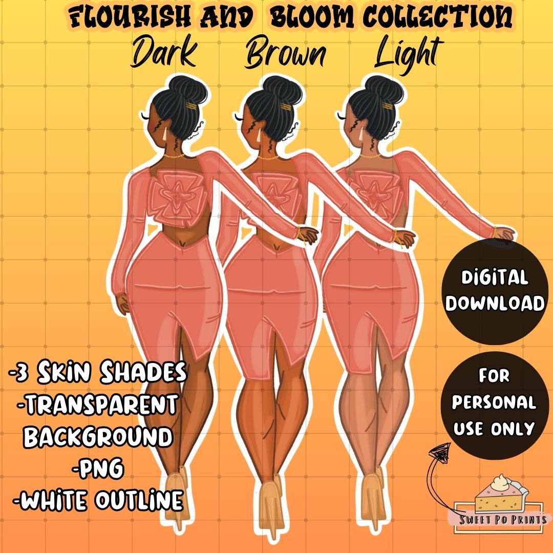Digital Planner Doll PNG | Flourish and Bloom Collection | Pink Dress Doll | Personal Use