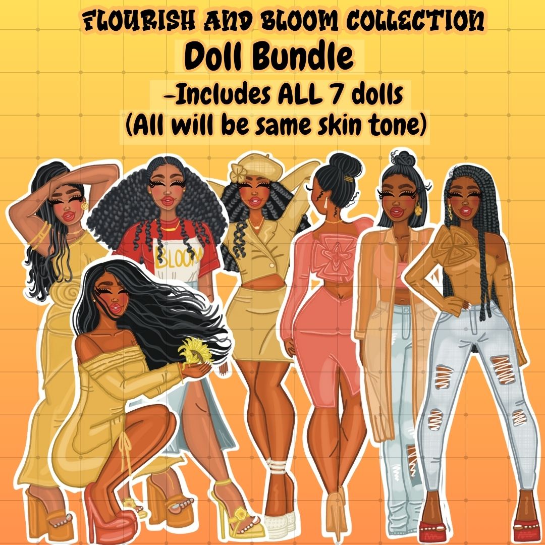 Planner Doll Sticker Sheet BUNDLE | Flourish and Bloom Collection | ALL 7 DOLLS - SAME SHADE| Physical Sticker Sheet