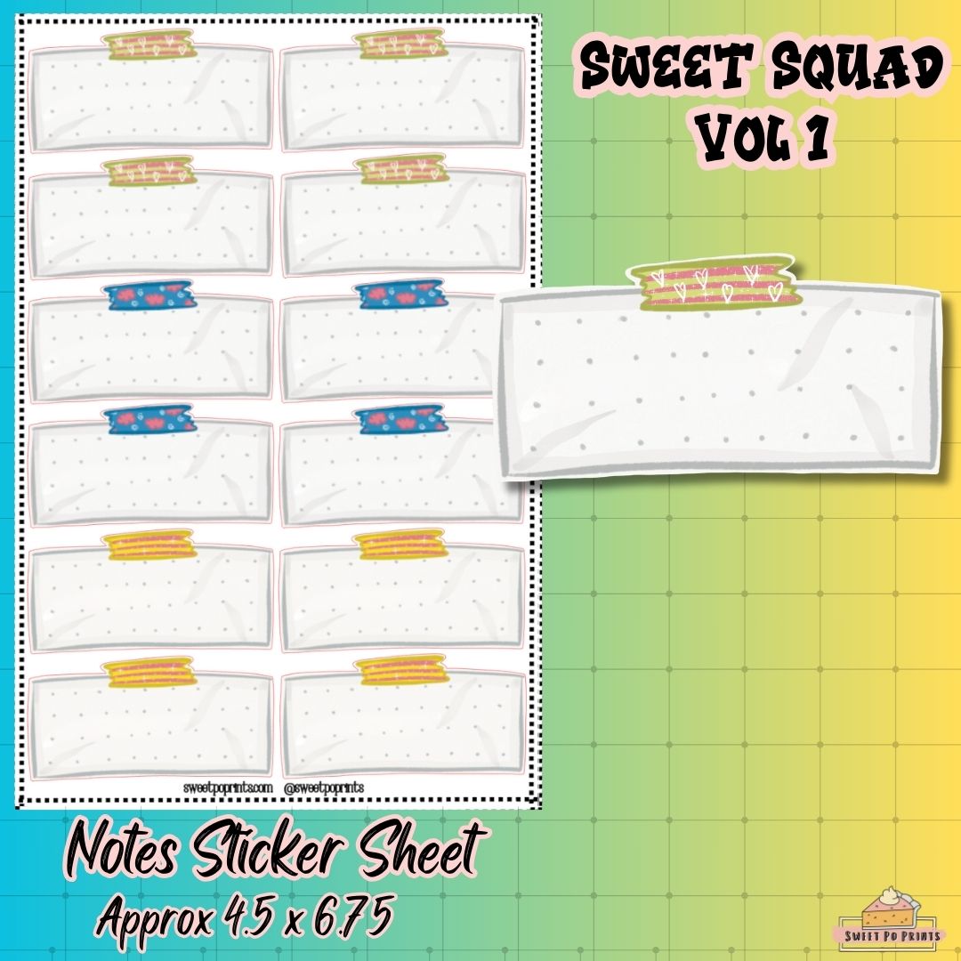Notes Sticker Sheet| Sweet Squad Collection | Volume 1