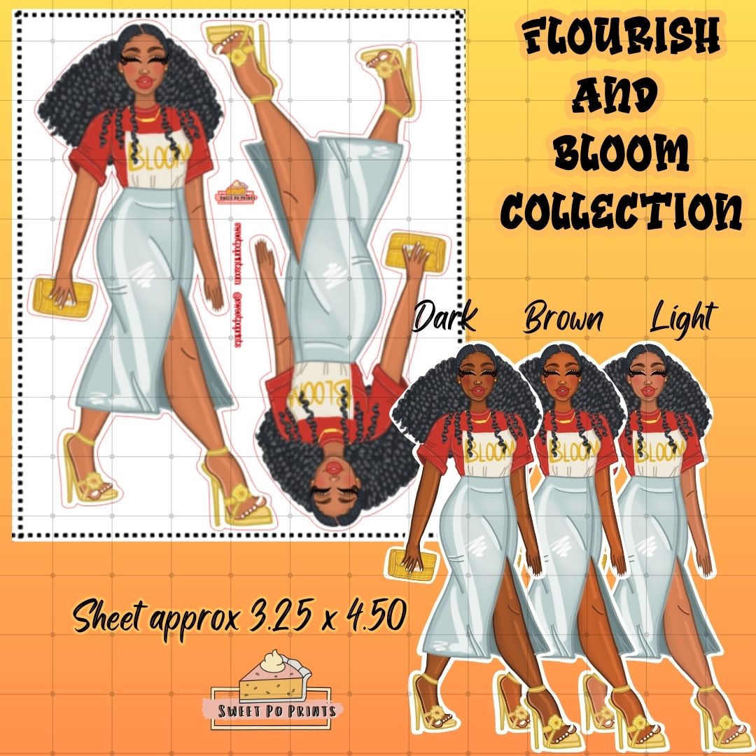 Planner Doll Sticker Sheet | Flourish and Bloom Collection | Bloom Doll With Red Shirt | Physical Sticker Sheet