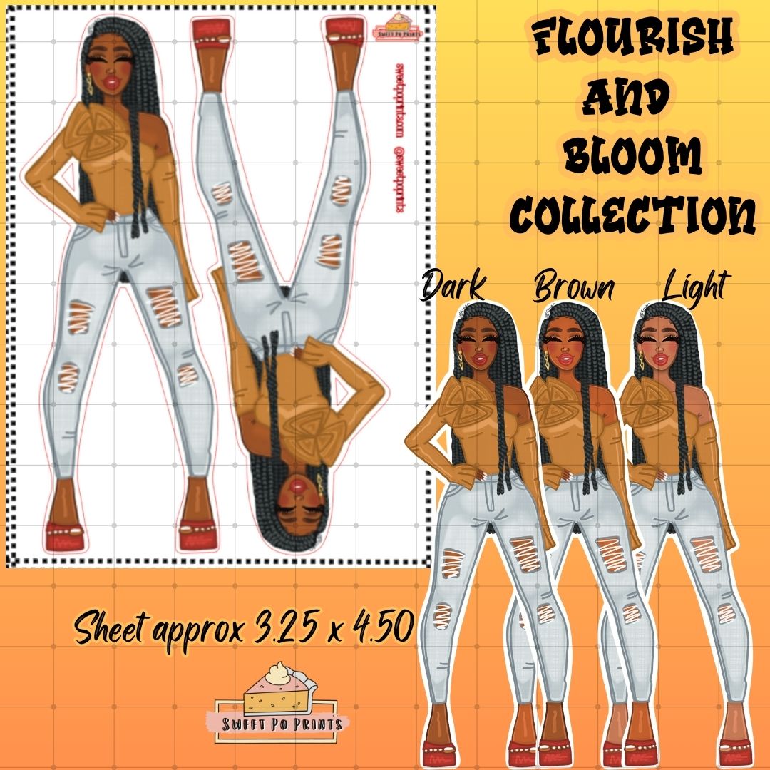 Planner Doll Sticker Sheet | Flourish and Bloom Collection | Locs Doll | Physical Sticker Sheet