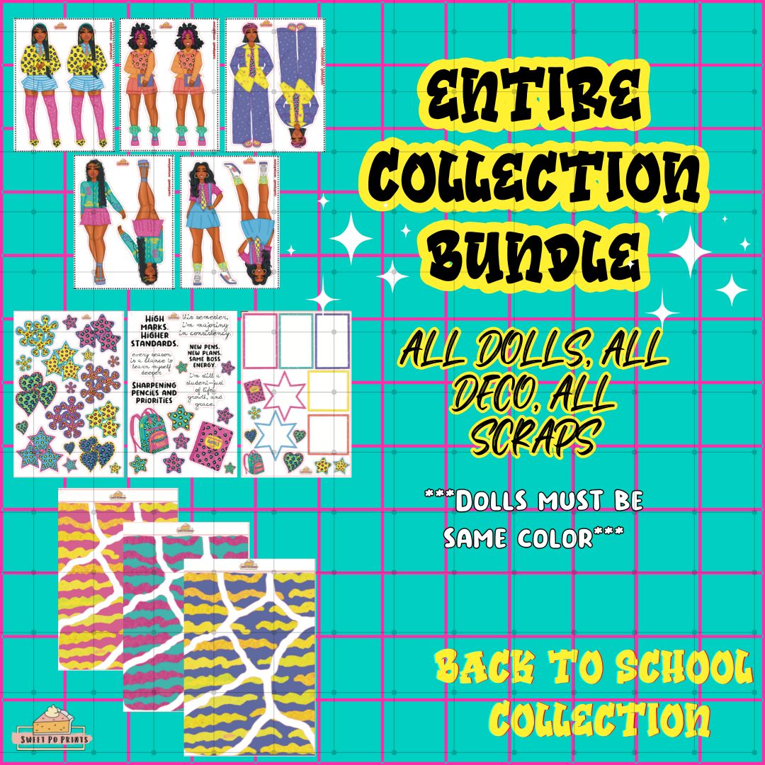 ENTIRE COLLECTION BUNDLE | Back To School Collection | ALL DOLLS - Same Color | ALL DECO | ALL SCRAPS | Physical Sticker Sheets