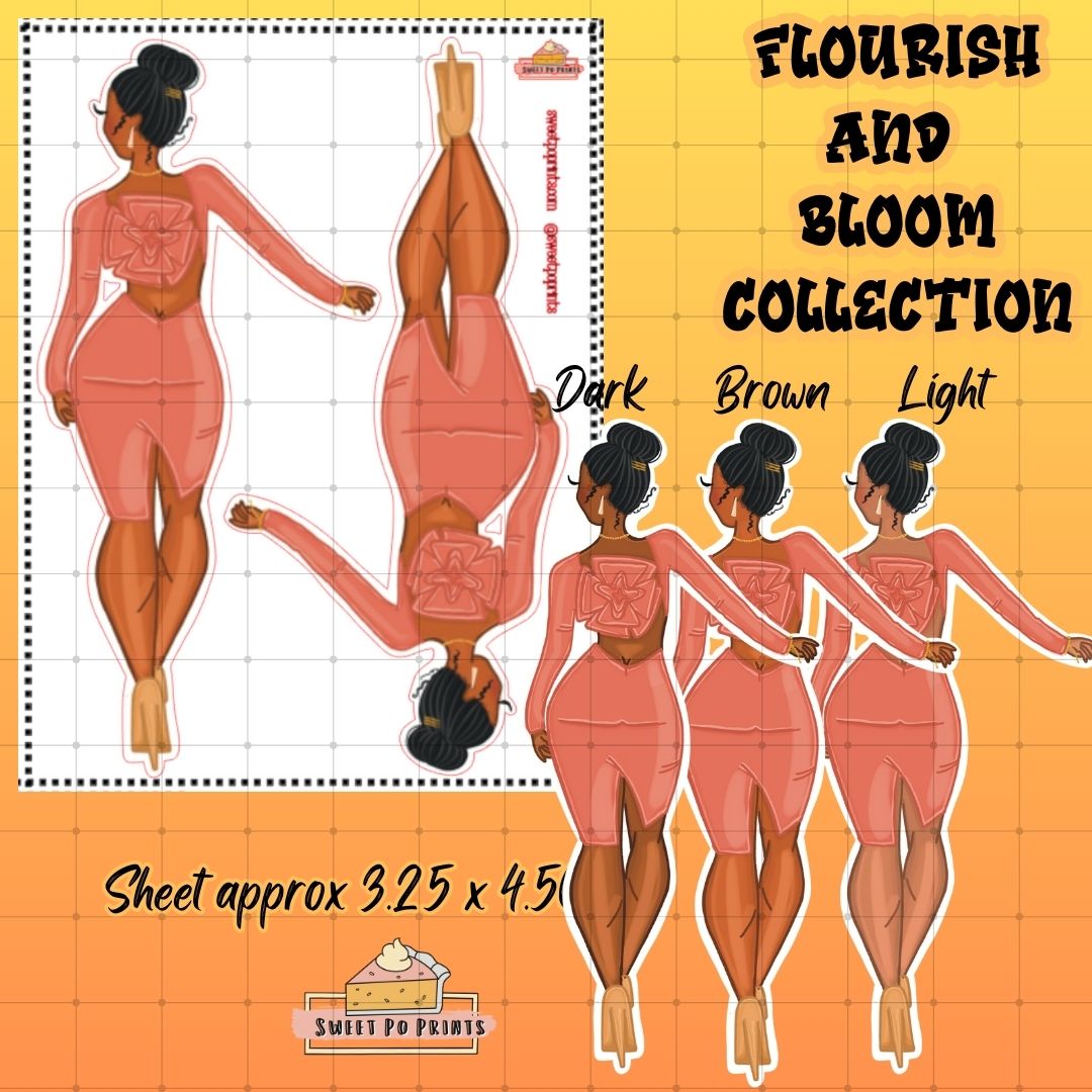 Planner Doll Sticker Sheet | Flourish and Bloom Collection | Pink Dress Doll| Physical Sticker Sheet