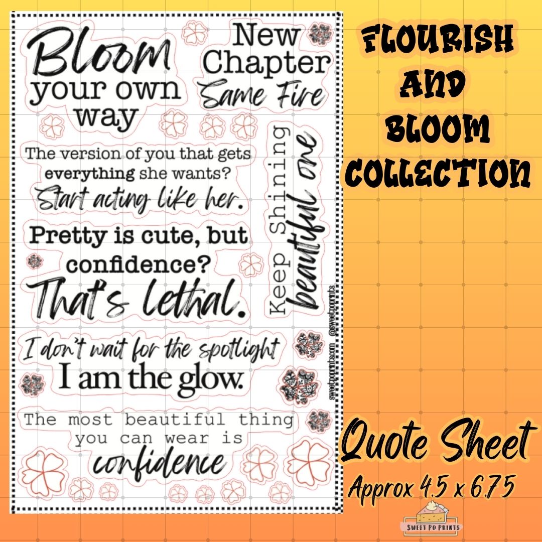 Quotes Sticker Sheet | Flourish and Bloom Collection | Deco | Physical Sticker Sheets