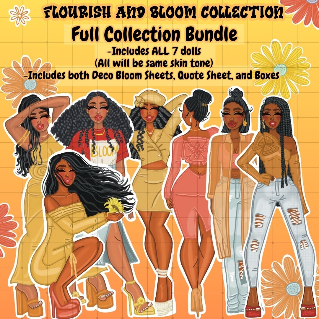 FULL COLLECTION BUNDLE | Flourish and Bloom Collection | ALL SEVEN DOLLS (SAME SHADE) | ALL FIVE DECO SHEETS | Physical Sticker Sheets