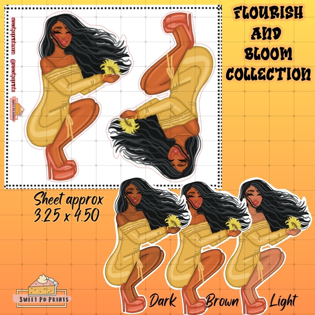 Planner Doll Sticker Sheet | Flourish and Bloom Collection | Sunflower Doll | Physical Sticker Sheet