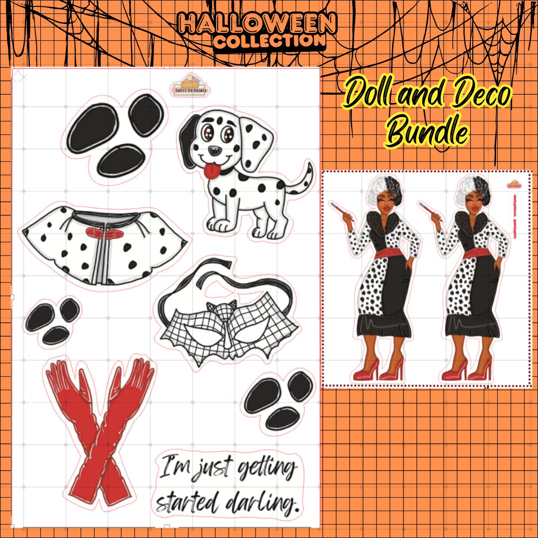 Planner Doll and Deco Sheet Bundle| Halloween Collection | Dalmation Doll | Physical Sticker Sheet