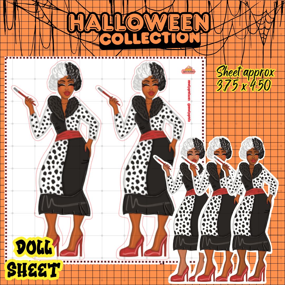 Planner Doll Sticker Sheet | Halloween Collection | Dalmation Doll | Physical Sticker Sheet