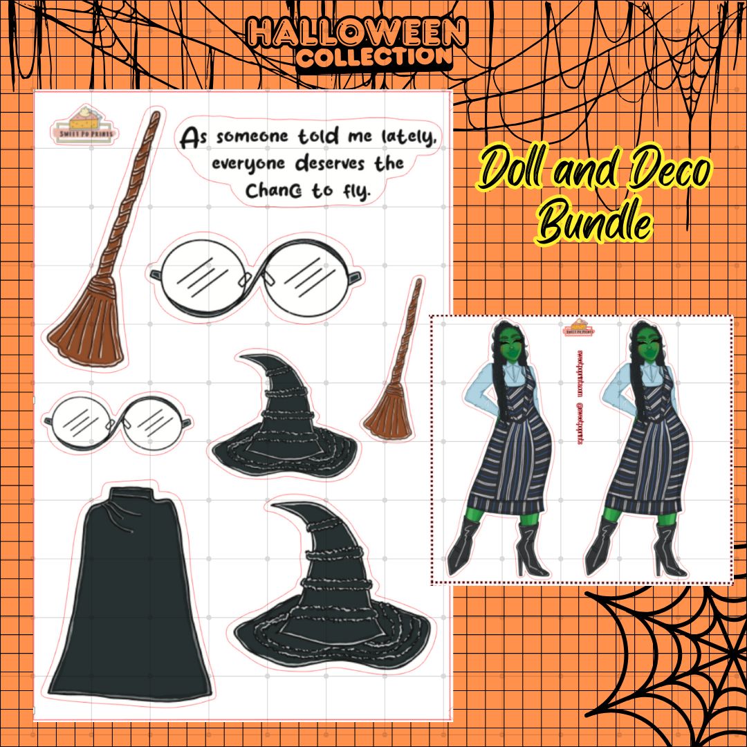 Planner Doll and Deco Sheet Bundle | Halloween Collection | Wicked Doll | Physical Sticker Sheet