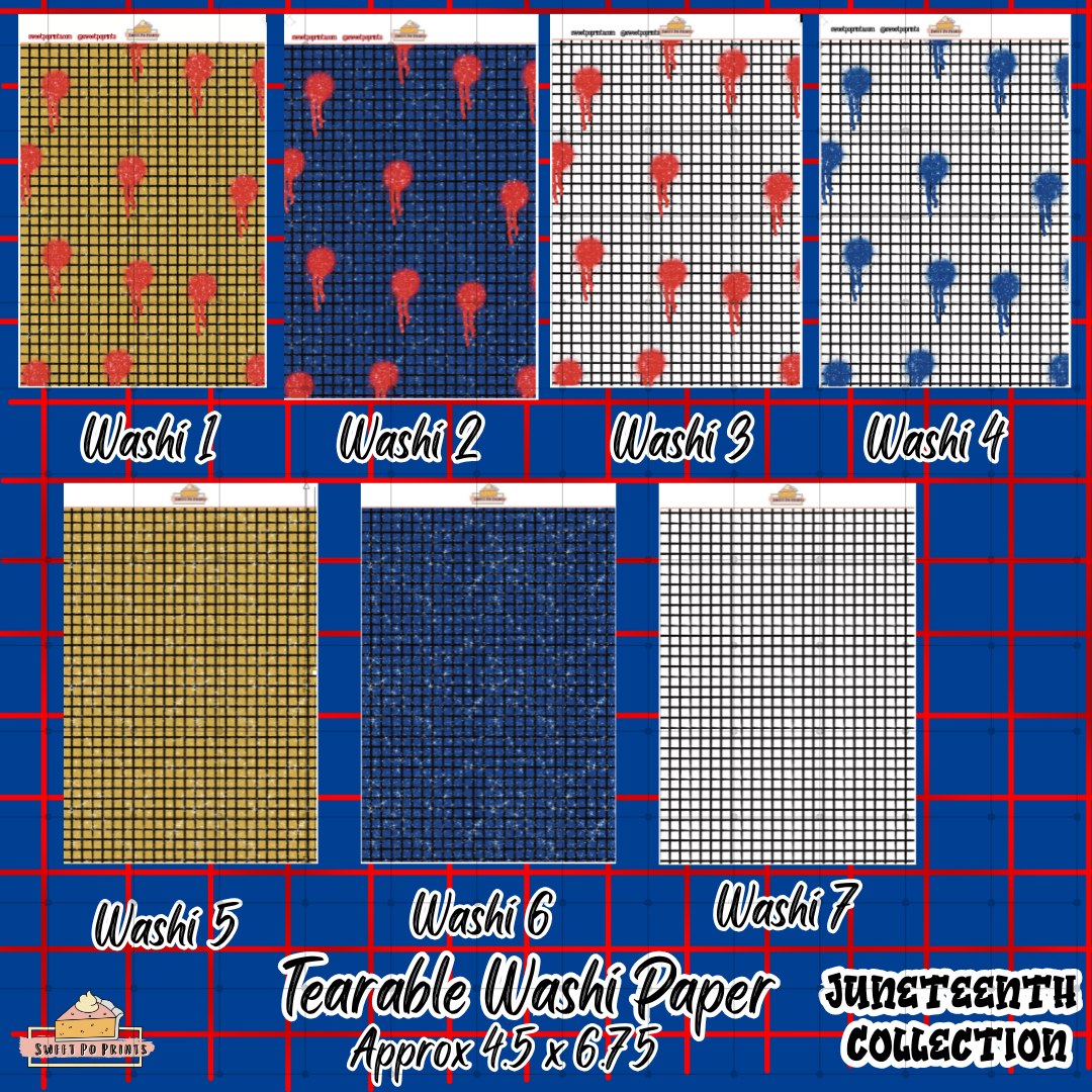 Tearable Washi Paper Sheets | Juneteenth Collection | Washi Paper Patterns | Grid Patterns | Physical Sticker Sheets