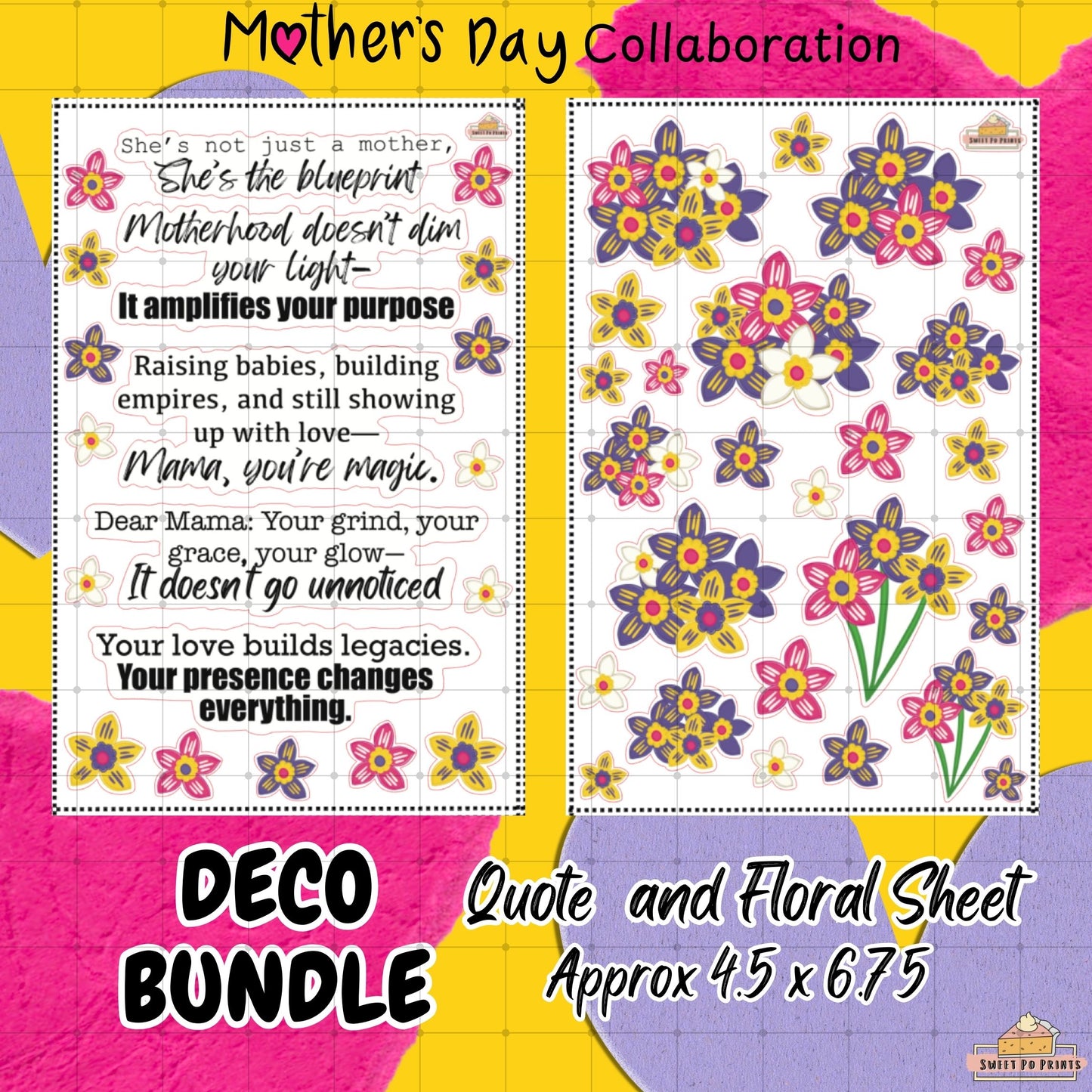 Deco Sticker Sheet BUNDLE | Mother's Day Collab | Floral and Quotes Sheet | Physical Sticker Sheets