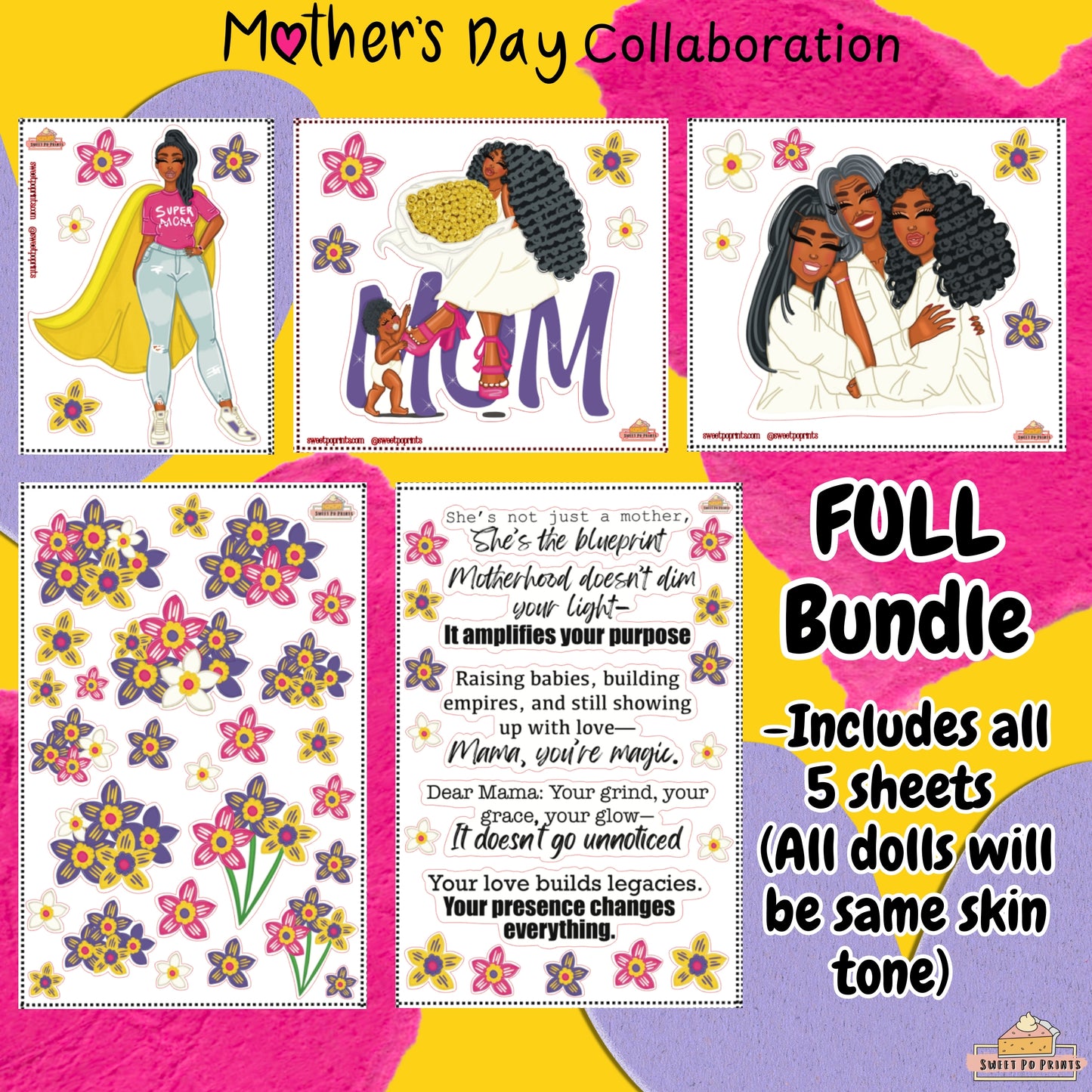 FULL COLLECTION BUNDLE | Mother's Day Collab | Generation, Supermom, Mom and Baby Doll, Floral and Quotes Sheet | Physical Sticker Sheets