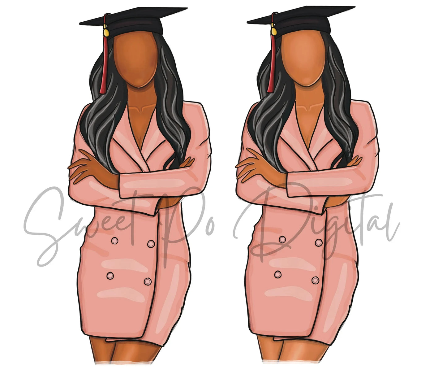 Graduation Clipart | Black Woman Graduate Art | Senior Clip Art | Black Girl College Student | Woman with Graduation Robe | Diploma Grad Art | Art | Grad PNG | Pink Blazer