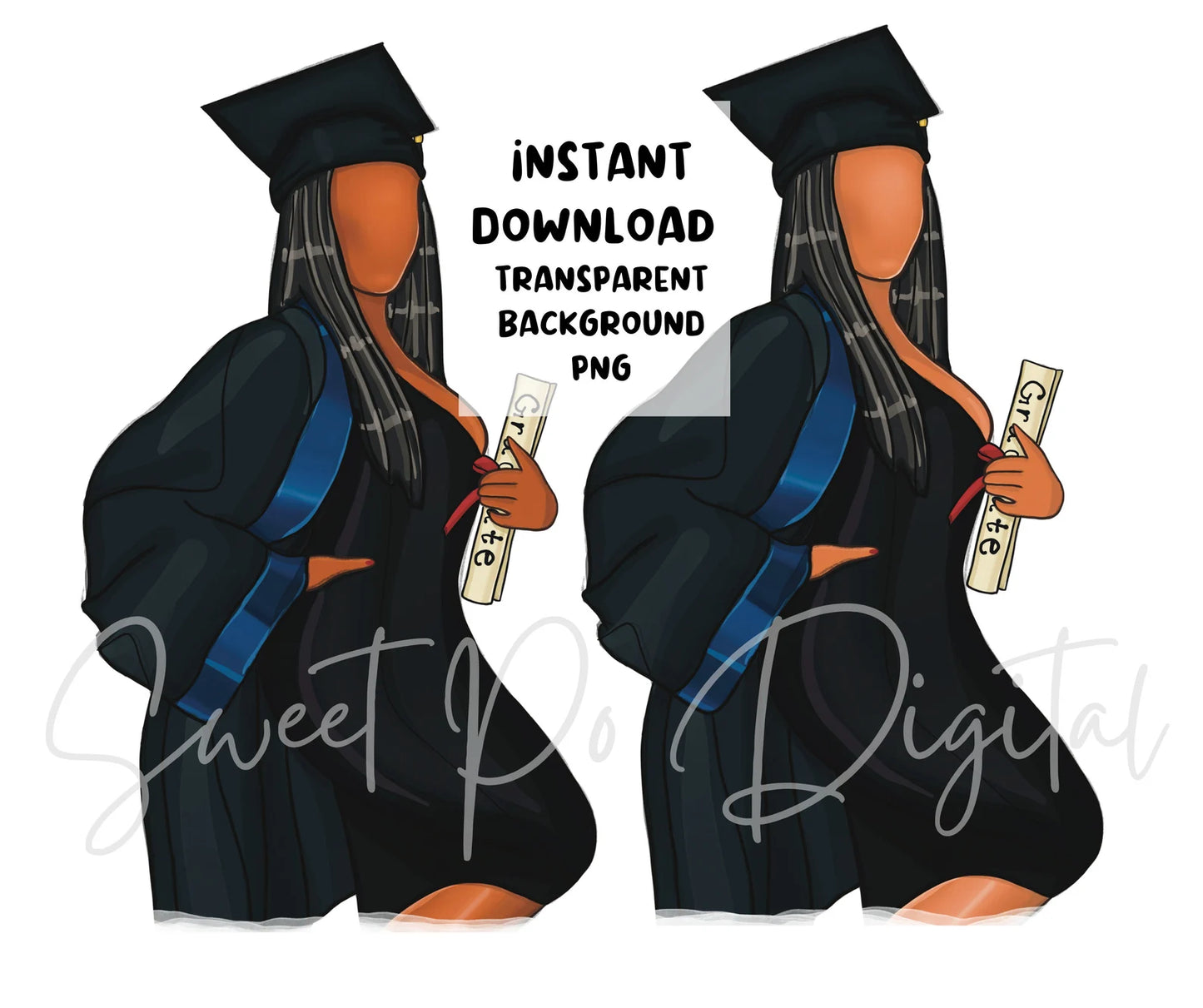Graduation Clipart | Black Woman Graduate Art | Senior Clip Art | Black Girl College Student | Woman with Graduation Robe | Diploma Grad Art | Art | Grad PNG |