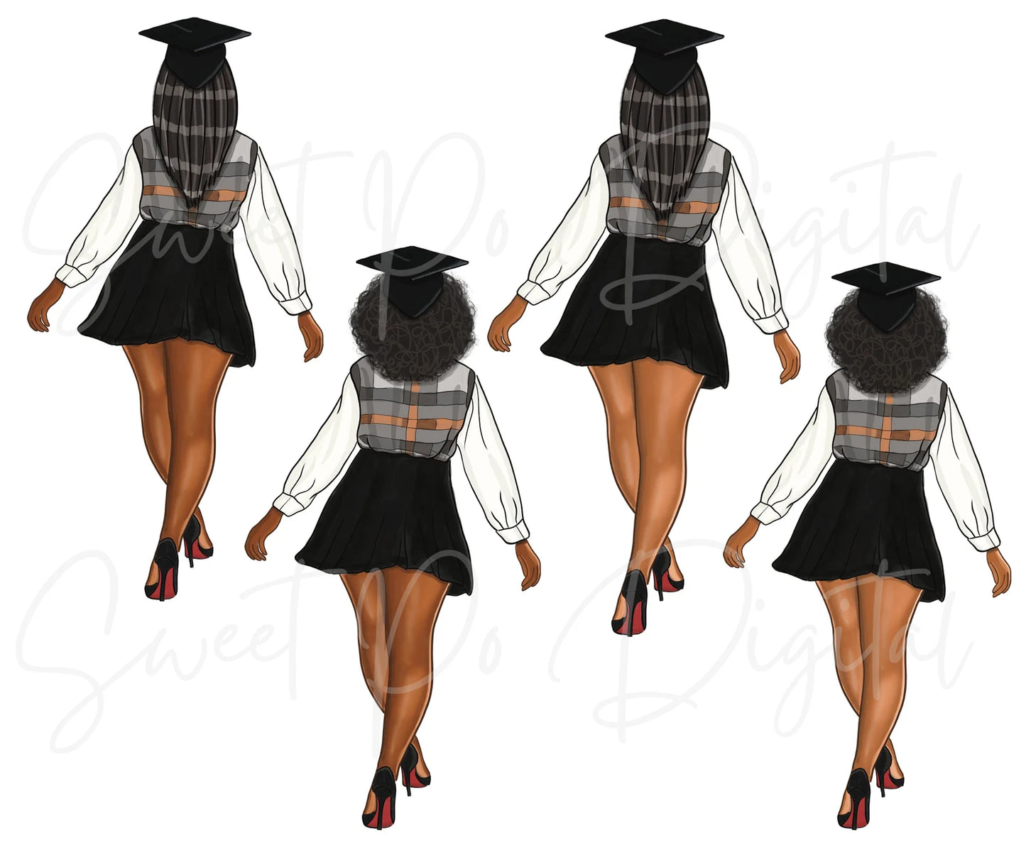 Graduation Clipart | Black Woman Walking Graduate Art | Senior Clip Art | Black Girl College Student Art | Grad PNG