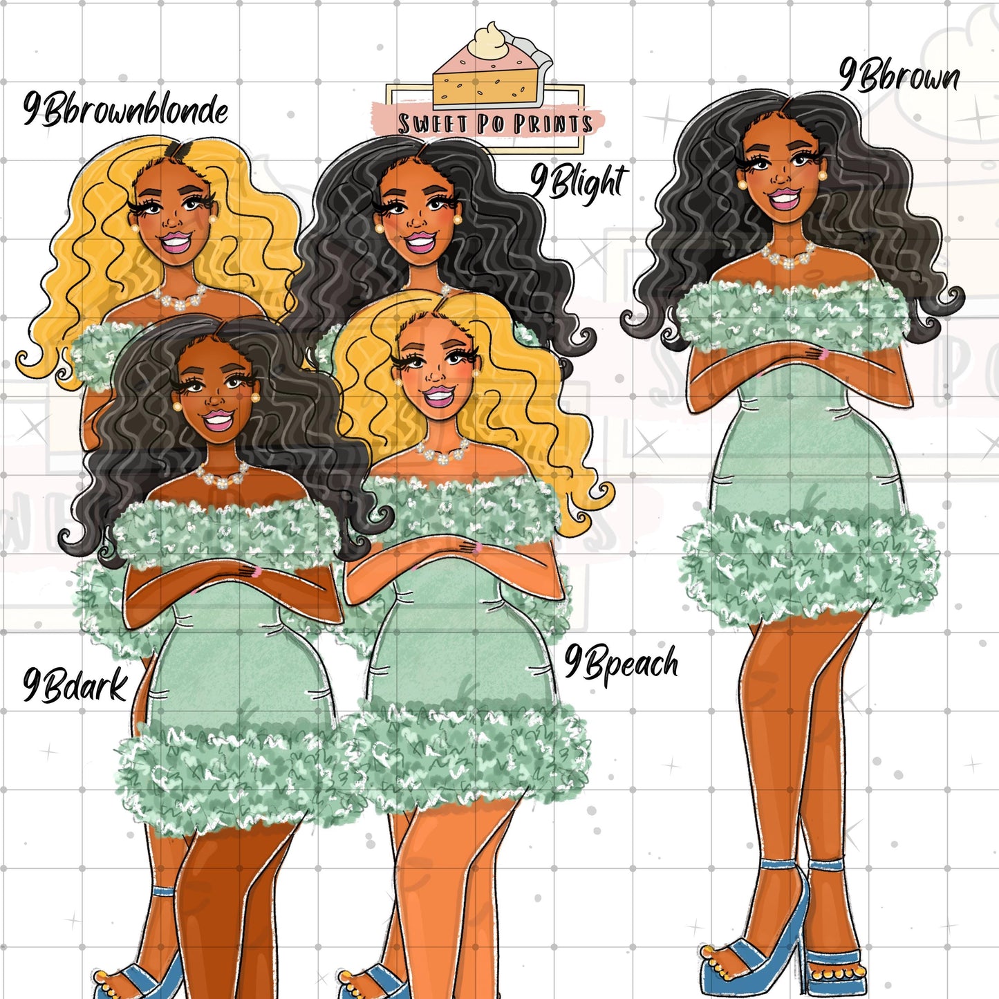 Holiday Planner Stickers | Woman Wearing Dress| Pretty Dress Stickers | Hand Drawn Stickers | Planner Stickers | Green Dress Sticker Doll