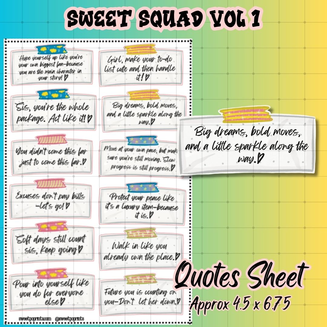 Quotes Sticker Sheet| Sweet Squad Collection | Volume 1