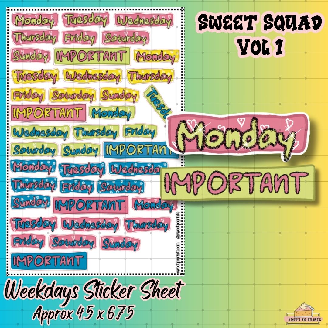 Weekday Labels Sticker Sheet| Sweet Squad Collection | Volume 1