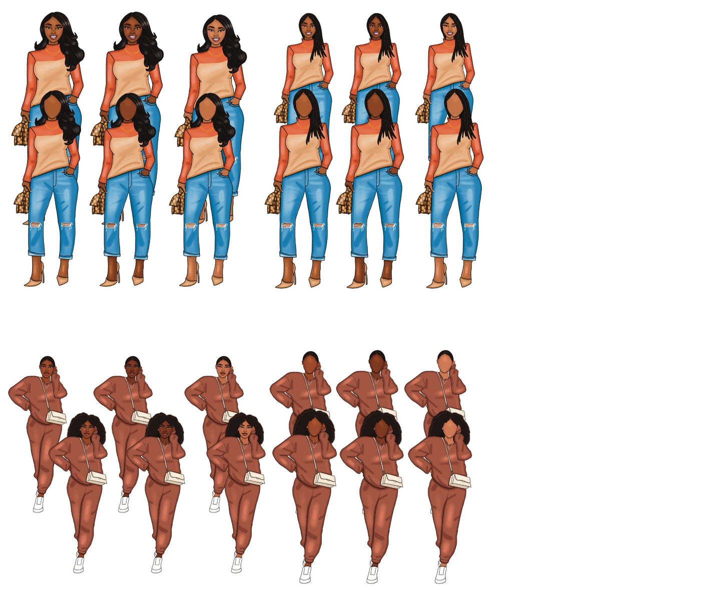 Black Woman Clip Art Bundle, Fashionable Clip Art, Clip Art for Black Women, Black Girl Digital Sticker, Black Woman Digital Planner Sticker | Glam Pack