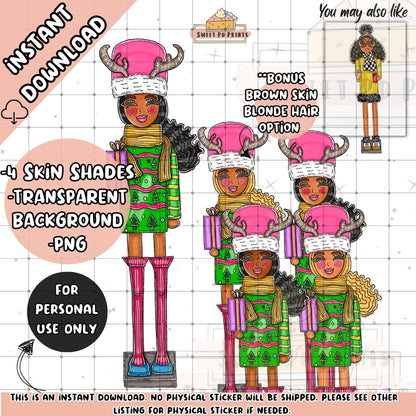 Digital Planner Sticker | Printable Planner Dolls | Digital Planner Doll PNG | Black Woman Sticker | Goodnotes Planner Stickers | | Woman Nutcracker Digital Sticker| Black Nutcracker PNG| Ugly Christmas Sweater Sticker | Female Nutcracker | 12