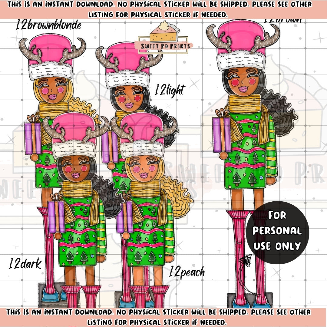 Digital Planner Sticker | Printable Planner Dolls | Digital Planner Doll PNG | Black Woman Sticker | Goodnotes Planner Stickers | | Woman Nutcracker Digital Sticker| Black Nutcracker PNG| Ugly Christmas Sweater Sticker | Female Nutcracker | 12