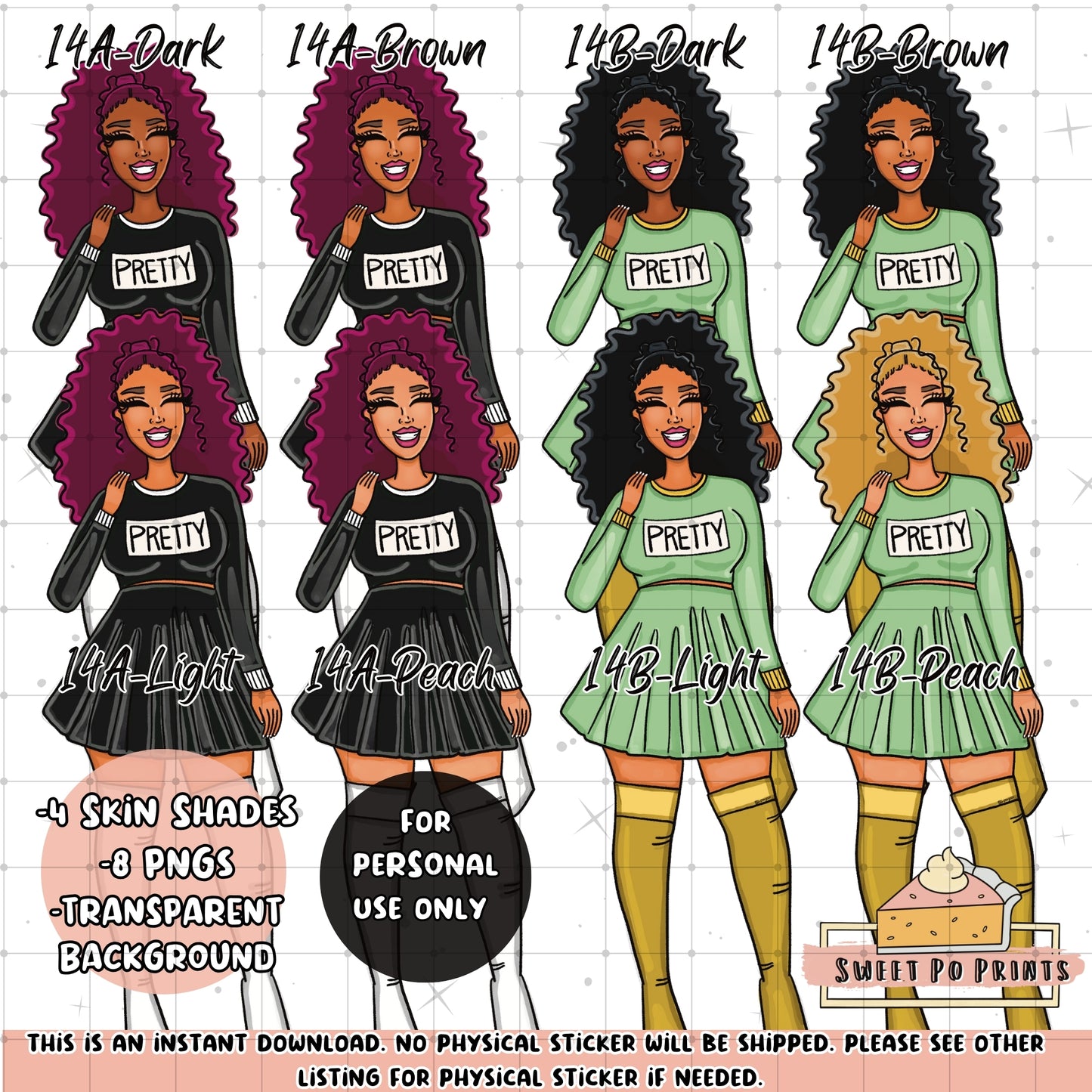 Digital Planner Sticker | Black Girl Clipart | Digital Planner Doll PNG | Black Woman Sticker | Goodnotes Planner Stickers | Doll 14