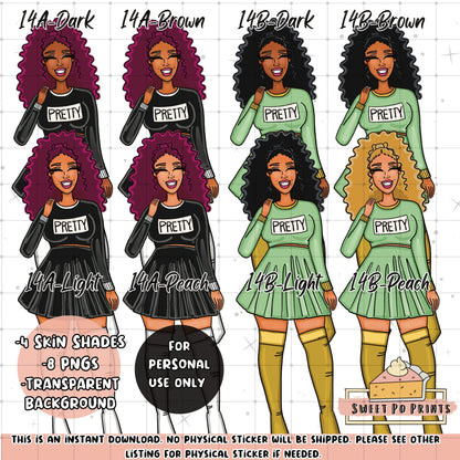 Digital Planner Sticker | Black Girl Clipart | Digital Planner Doll PNG | Black Woman Sticker | Goodnotes Planner Stickers | Doll 14