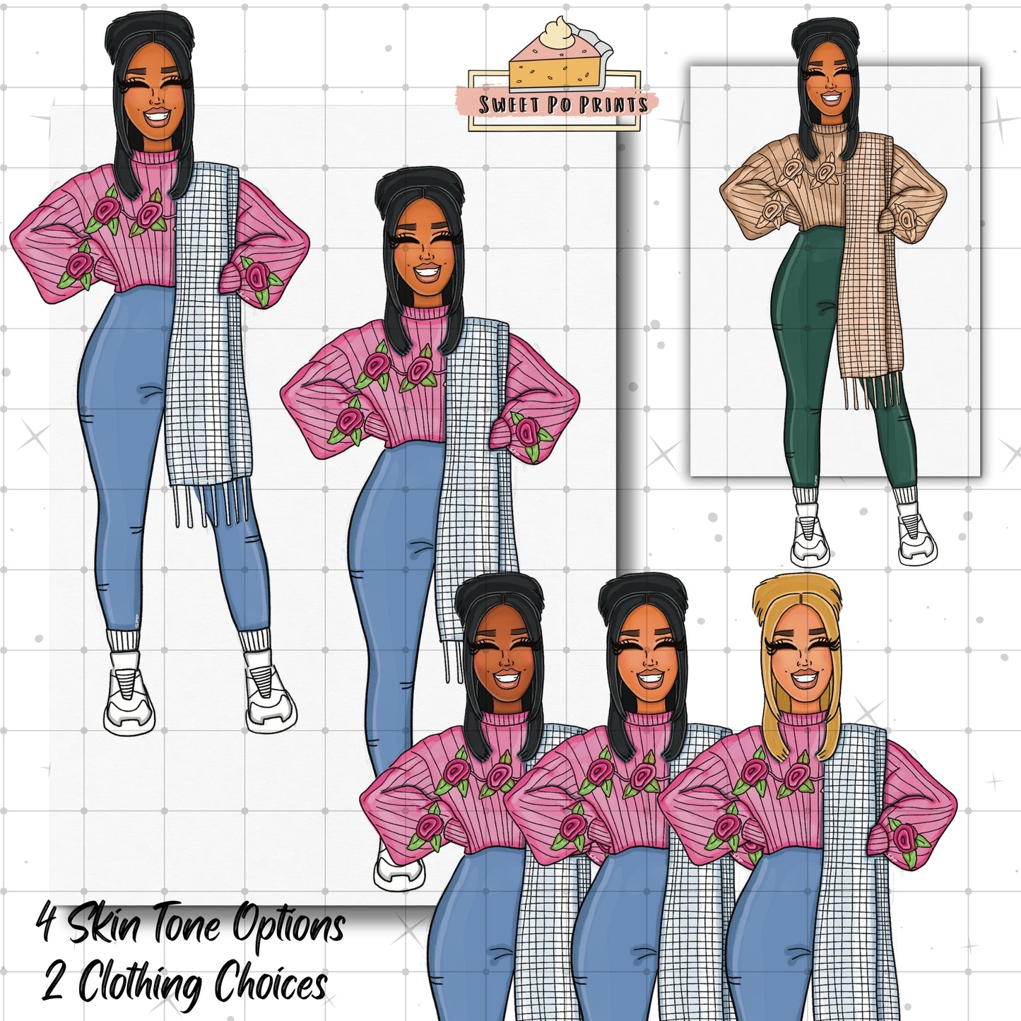 Planner Doll Stickers| Hand Drawn Planner Stickers | Fashion Illustrations | Planner Decoration | Black Girl Stickers | Sticker Sheet | Doll 17-Physical Sticker