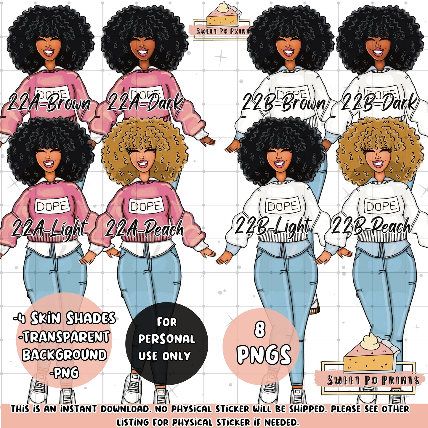 Digital Planner Sticker | Digital Planner Doll PNG | Black Woman Sticker | Goodnotes Planner Stickers | Fashion Illustration | Personal Use | Doll 22