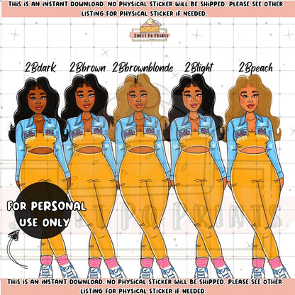Digital Planner Sticker | Black Girl Clipart | Digital Planner Doll PNG | Black Woman Sticker | Goodnotes Planner Stickers