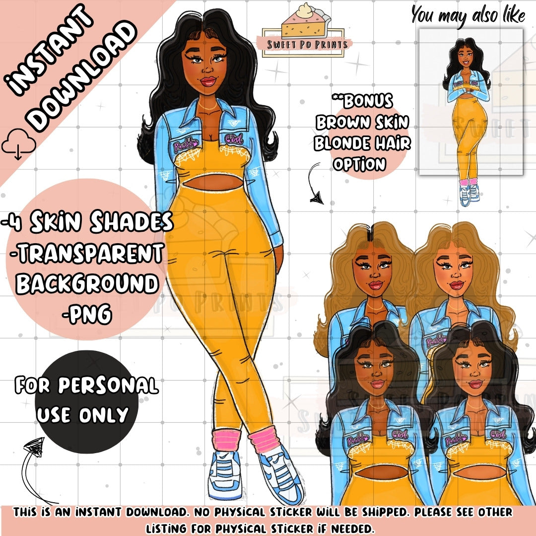 Digital Planner Sticker | Black Girl Clipart | Digital Planner Doll PNG | Black Woman Sticker | Goodnotes Planner Stickers