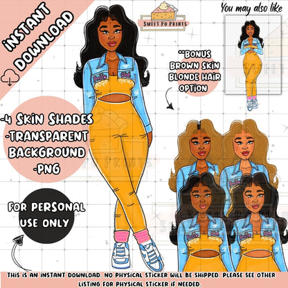 Digital Planner Sticker | Black Girl Clipart | Digital Planner Doll PNG | Black Woman Sticker | Goodnotes Planner Stickers