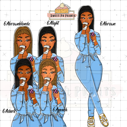 Coffee Planner Stickers | Woman With Coffee Sticker| Hand Drawn Planner Stickers | Denim Stickers | Woman Drinking Coffee Sticker Doll (Copy)