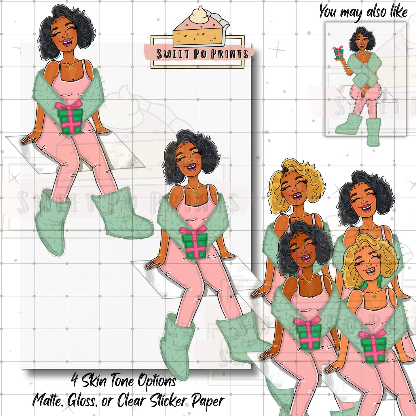 Holiday Planner Stickers | Christmas Stickers | Gift Stickers | Hand Drawn Stickers | Seasonal Planner Stickers | Woman with Gift Sticker (Copy)