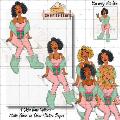 Holiday Planner Stickers | Christmas Stickers | Gift Stickers | Hand Drawn Stickers | Seasonal Planner Stickers | Woman with Gift Sticker (Copy)