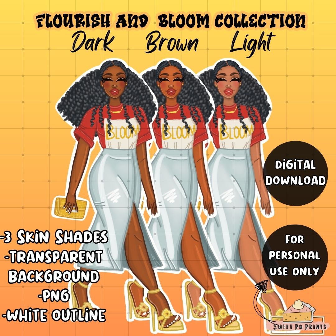 Digital Planner Doll PNG | Flourish and Bloom Collection | Bloom Doll With Red Shirt | Personal Use