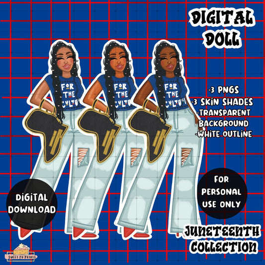 Digital Planner Doll PNG | Juneteenth Collection | Braids Doll with Africa Purse | Personal Use