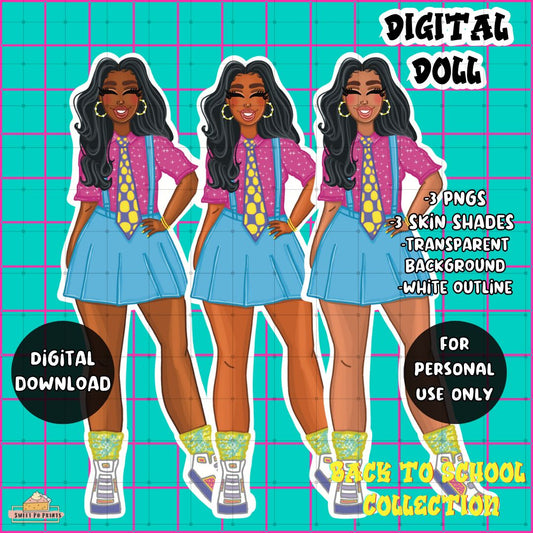 Digital Planner Doll PNG | Back to School | Blue Skirt Doll | Personal Use