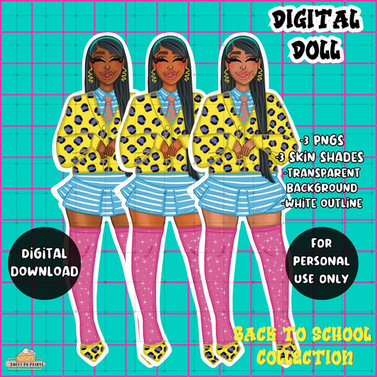 Digital Planner Doll PNG | Back to School | Cheetah Sweater Doll | Personal Use