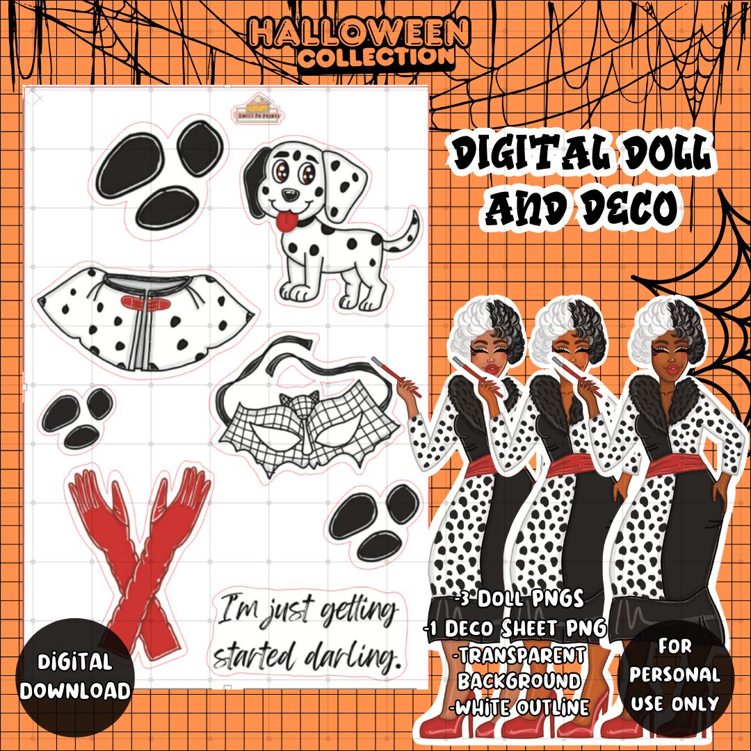 Digital Planner Doll and Deco PNG | Halloween Collection | Dalmation Doll | Personal Use