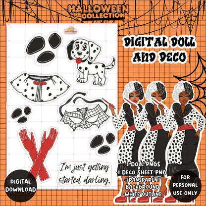 Digital Planner Doll and Deco PNG | Halloween Collection | Dalmation Doll | Personal Use