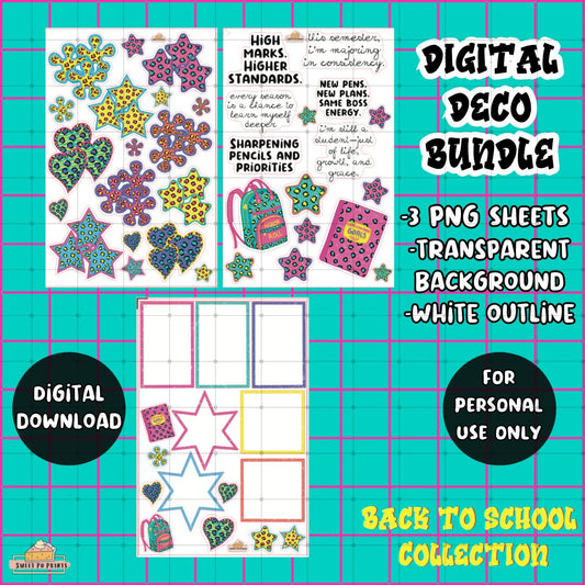 DIGITAL Deco BUNDLE| Back To School Collection |Stickers , Quotes, Boxes | Personal Use