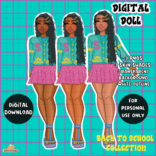 Digital Planner Doll PNG | Back to School | Sparkly Pink Skirt Doll | Personal Use