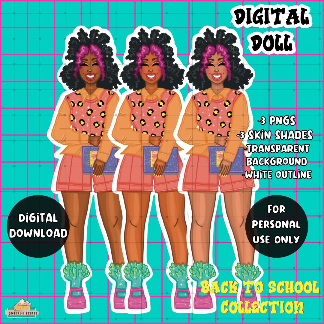 Digital Planner Doll PNG | Back to School | Purple Bangs Doll | Personal Use